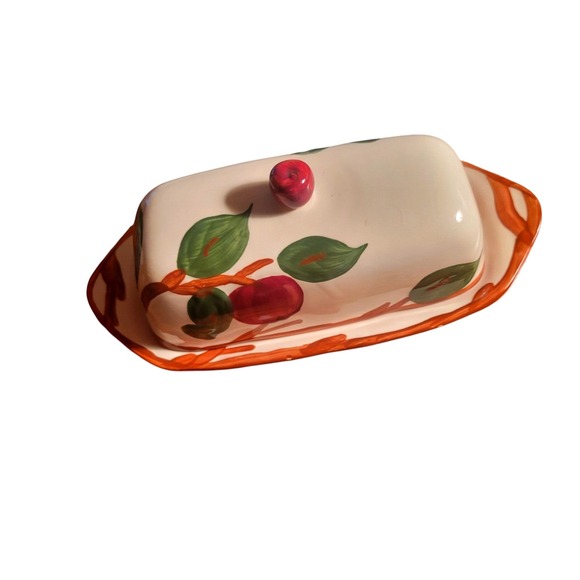 RARE Vintage England Ceramic Apple Butter Dish with Lid and Plate Hand Painted